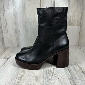 NEW Lucky Brand Omarey Black Leather Block Heel Ankle Boots #10